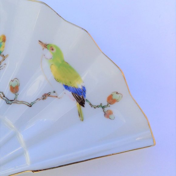 Ming Garden Otagiri Japan Handpainted Fan Trinket Dish Decor - Picture 2 of 8
